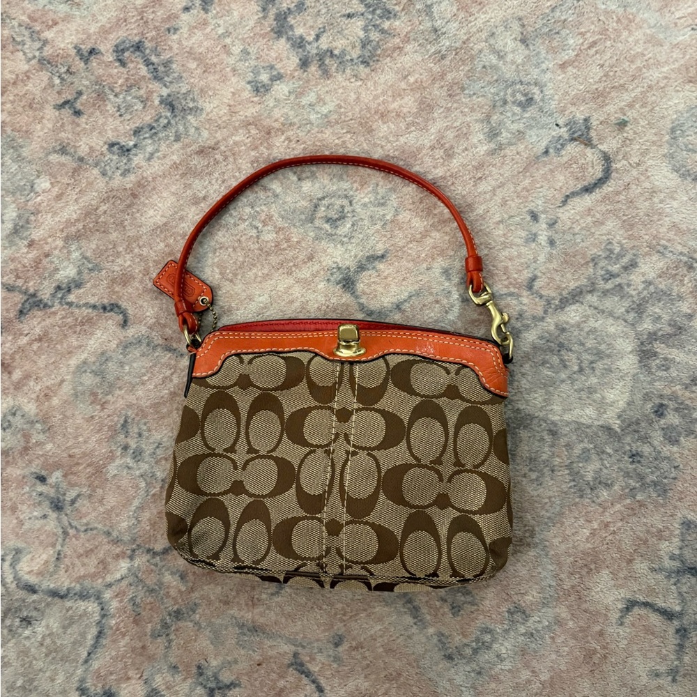 Coach Tan and Orange Signature Shoulder Bag
